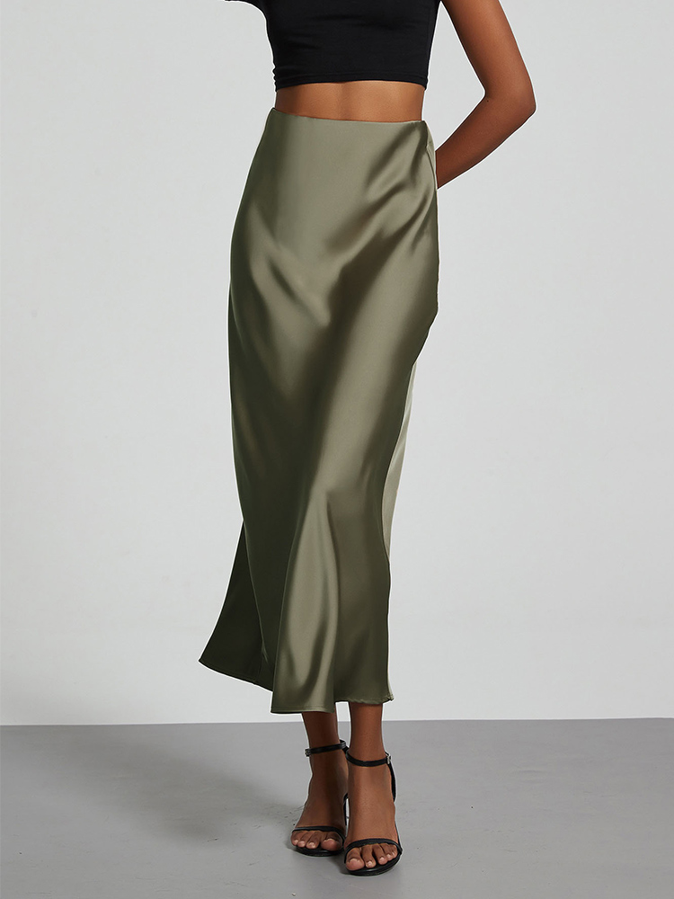 Jupe longue taille haute en satin pour femmes, jupe en queue de poisson, vêtements d'été chics, jupe basique décontractée, mode de fête, document solide, 2025