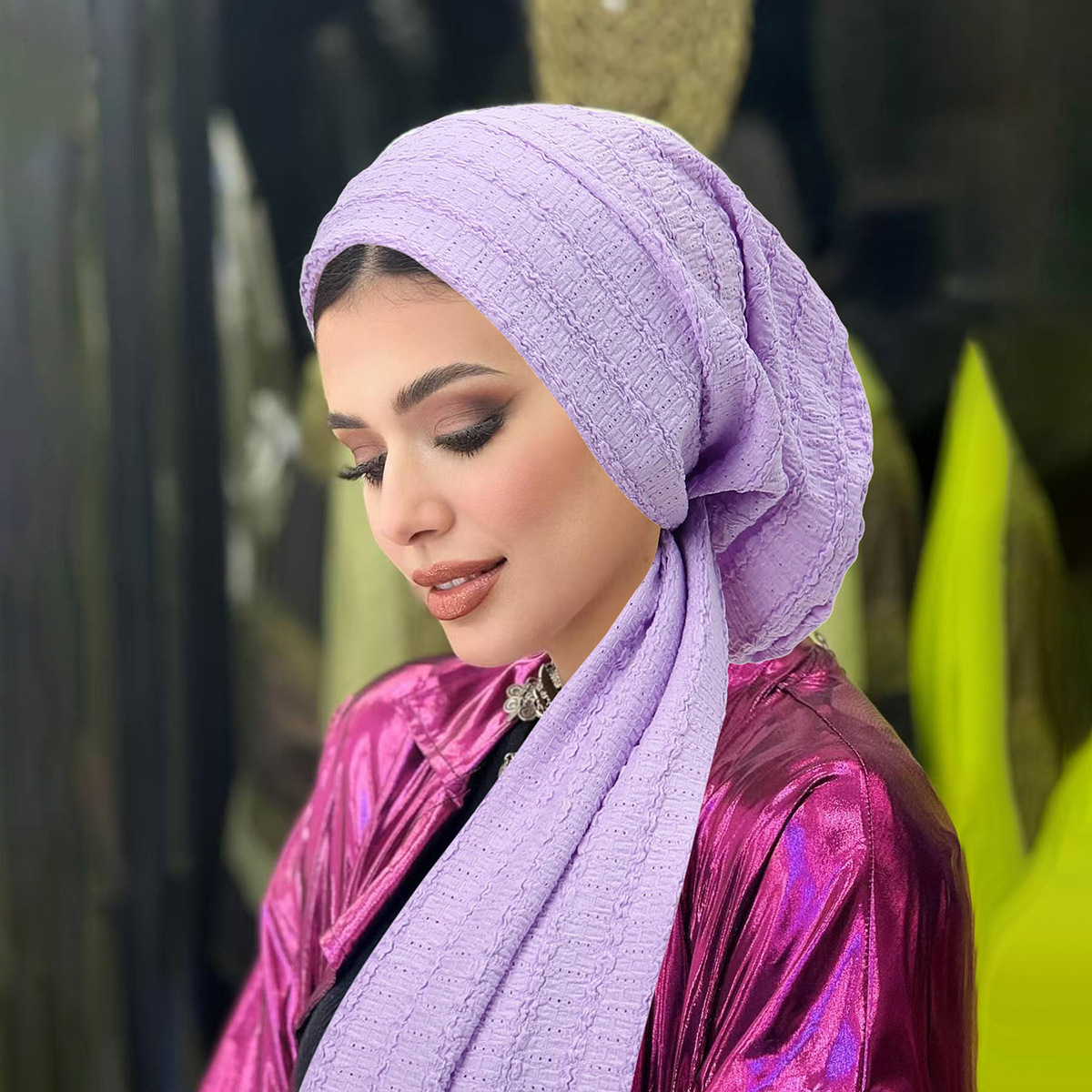 Chapeaux Hijab Turban Plissé Couleur Unie Ramadan, Foulards à Longue Queue, Chapeaux Musulmans Extensibles Doux, Bonnets Chimio Respirants pour Femmes et Filles