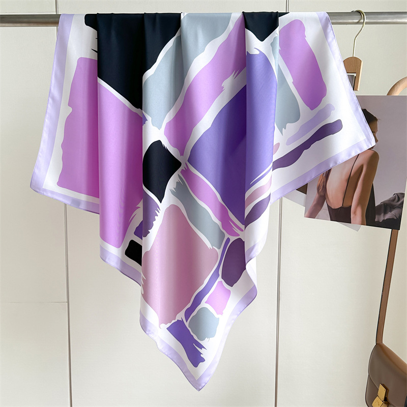 Foulard carré en sergé pour femme, grand châle, bandana, hijab, violet, 90cm