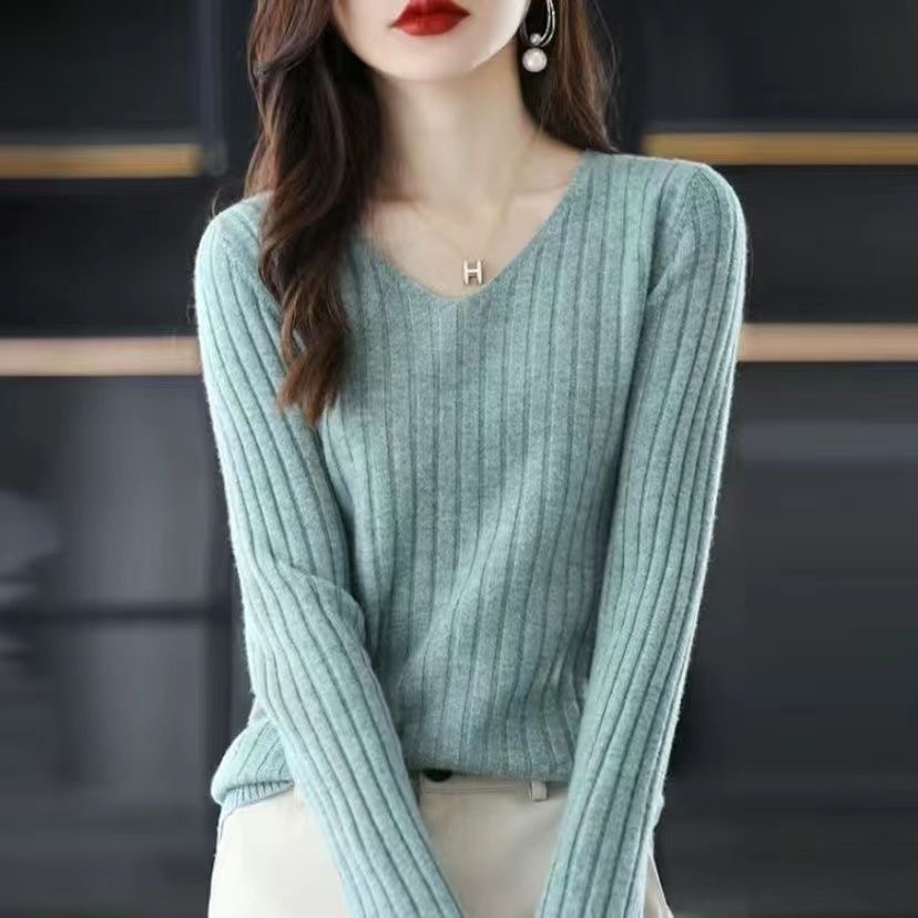 Femmes pull à manches longues haut tricoté pull col en v mode pull femme hiver basique femme vêtements solide OL pull DF4933