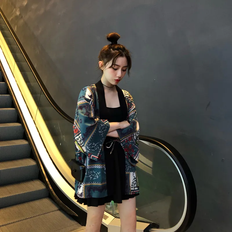 Cardigan en mousseline imprimé rétro style chinois pour l'été, chemise kimono japonaise streetwear, blouse Harajuku Kawaii