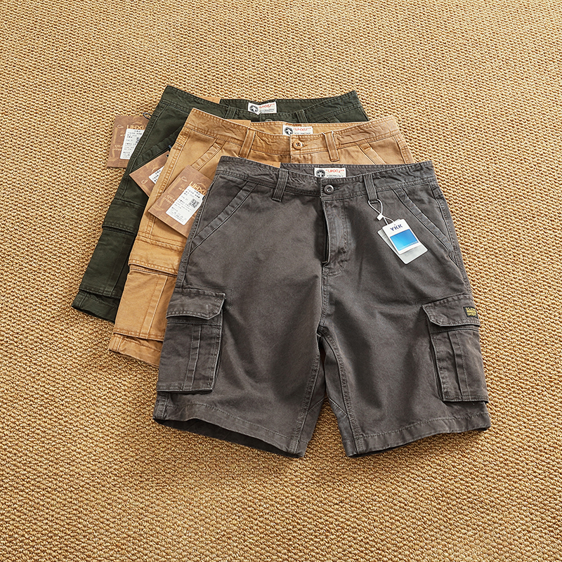 Short Cargo japonais pour hommes, vêtements de travail, en coton épais, multi-poches, utilitaire, Vintage, coupe ample, entrejambe de 5 pouces, été
