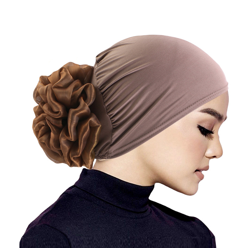 Foulard en mousseline de soie pour femmes avec décoration florale, enveloppement de tête respirant élastique monochromatique adapté au printemps, à l'été et à l'automne