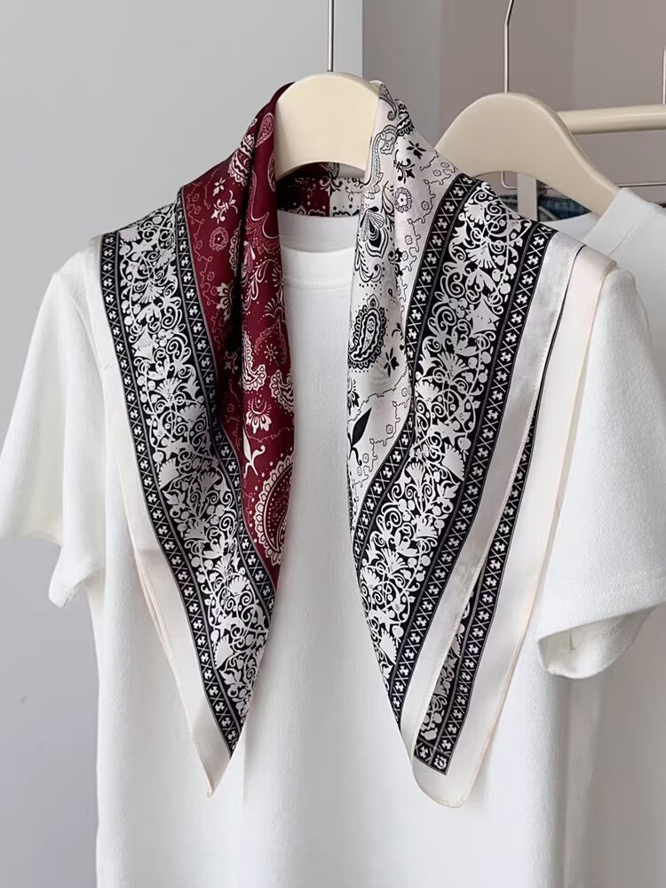 Écharpe carrée 70 cm en soie 100% naturelle, écharpe de luxe pour femme, bandeau, châle bandana, foulard tendance, à nouer