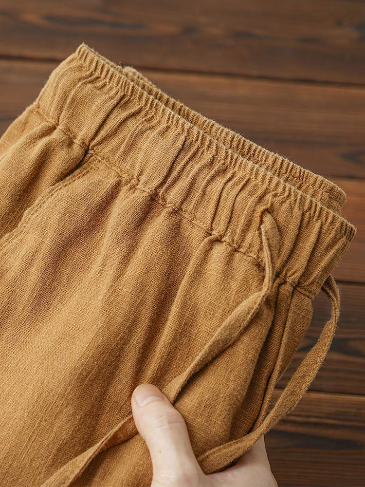 Pantalon Chino décontracté en coton et lin pour hommes, jambes larges, léger, Baggy, survêtement en coton, Sport, survêtement, pantalon de travail droit