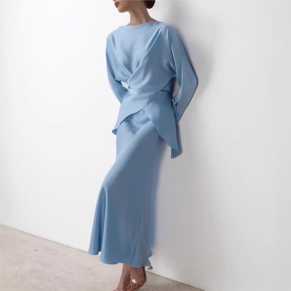 Nouvel ensemble 2 pièces pour femme, couleur unie, robe de soirée élégante, tenue deux pièces polyvalente, coupe ajustée, à lacets, tendance