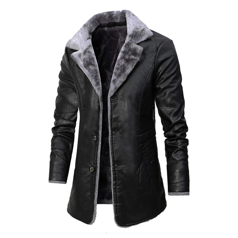 Manteau Long en cuir PU pour hommes, veste d'hiver chaude doublée polaire, pardessus d'affaires, Trench, vêtements d'extérieur pour hommes, veste de moto