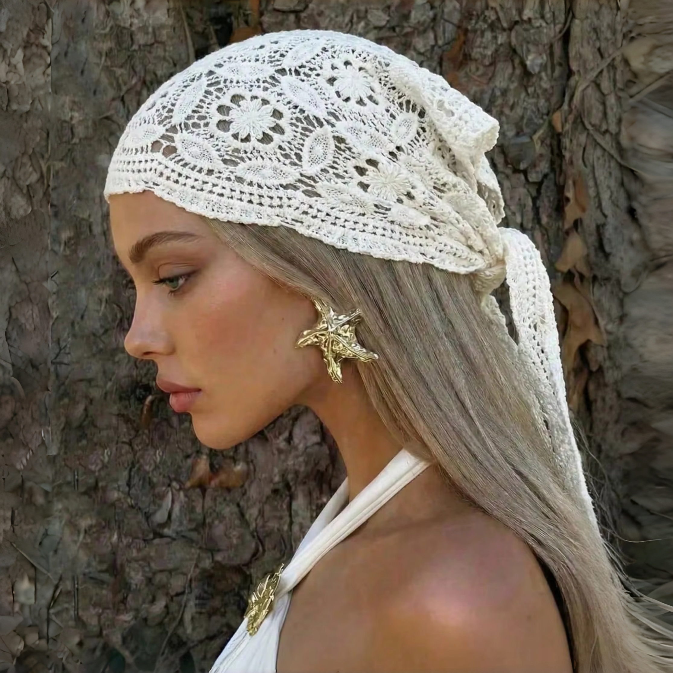 Foulard en dentelle tricotée au crochet, adapté aux vacances à la plage, à un usage quotidien, respirant, protection solaire, 1 pièce