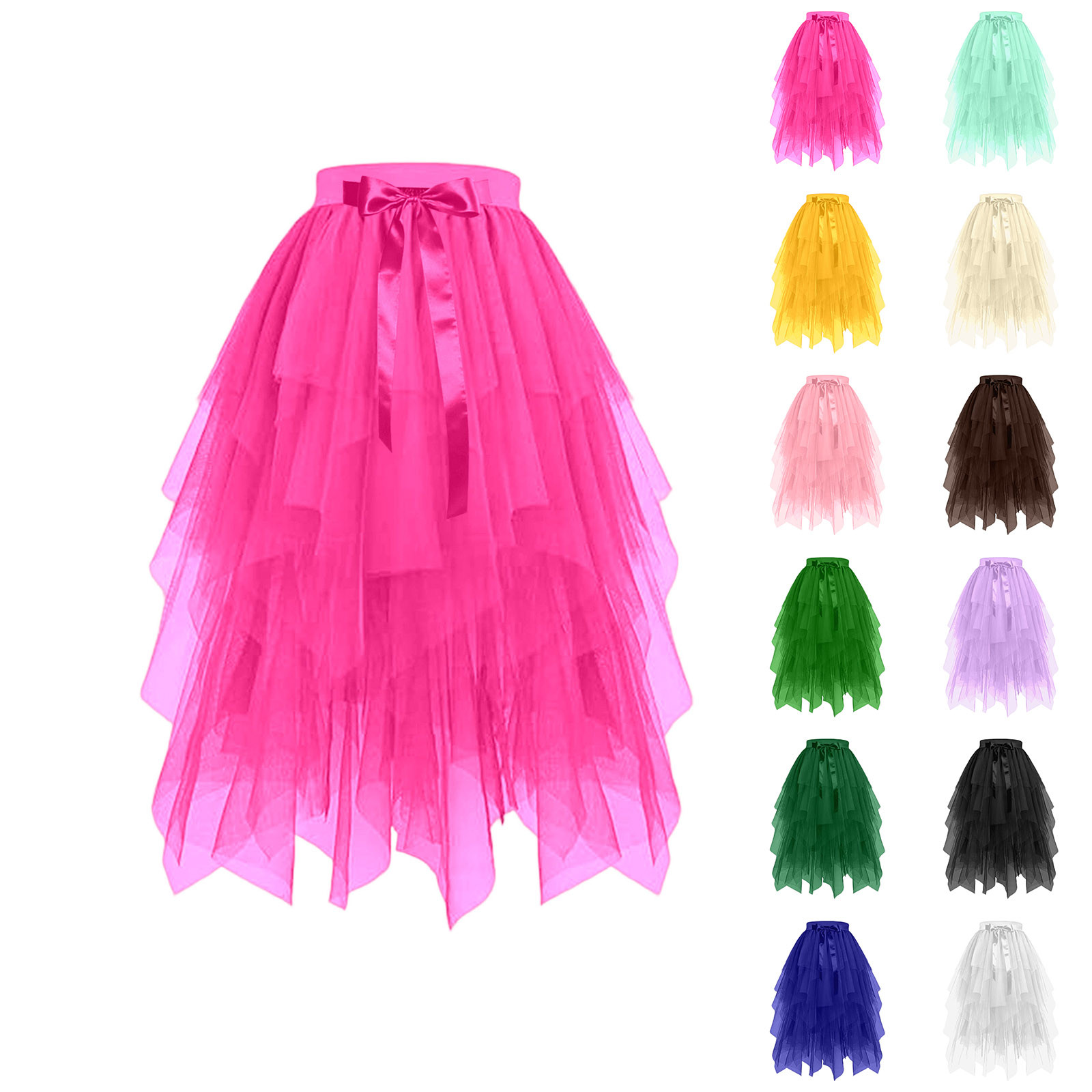 Jupes pour femmes taille haute, longues, évasées, style féerique, à superpositions, élégantes, à ourlet irrégulier, douces, en gaze, longueur genou