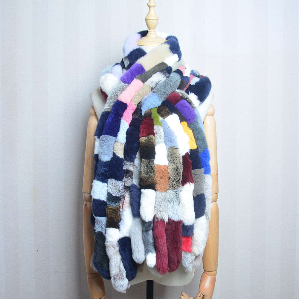 Écharpe de Luxe en Fourrure de Lapin Rex pour Femme, Châle Classique à 8 Barres Verticales, Longue, à la Mode, pour Hiver