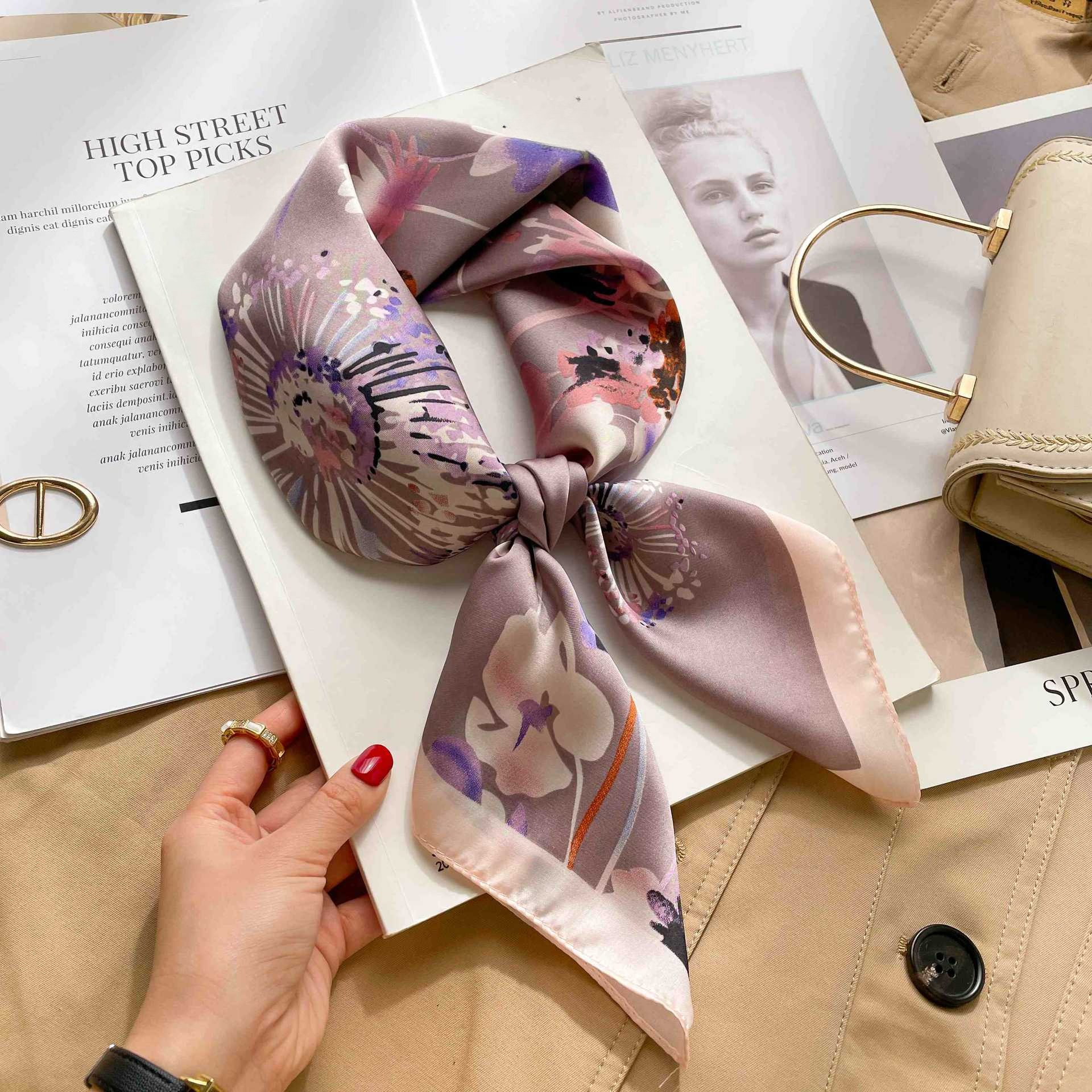 Foulard carré en soie imprimé léopard de 70 cm pour femme, châle en satin, écharpe de mode, bandeau pour cheveux, ruban, bandana