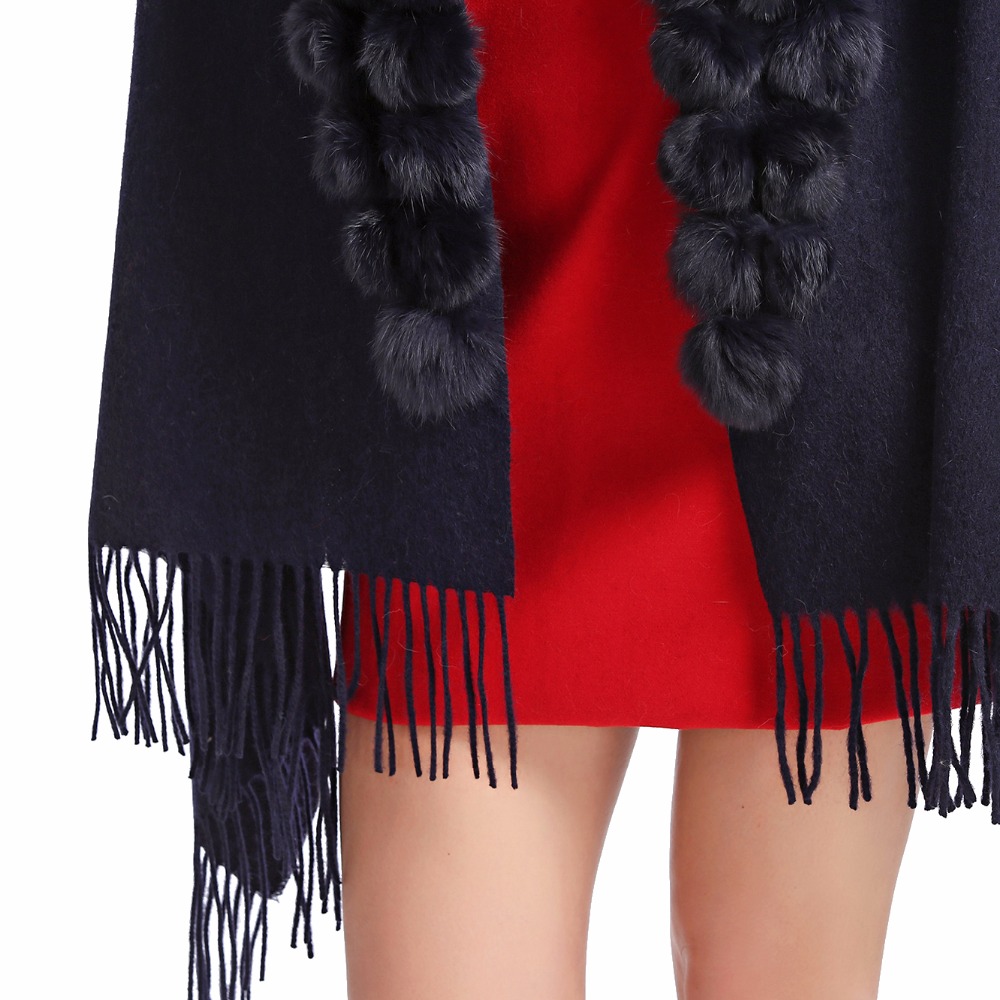 Écharpe Pashmina chaude pour femmes, châle en laine 2025 avec pompon en fourrure de lapin, pour l'automne et l'hiver, silencieux chauffe-cou à la mode