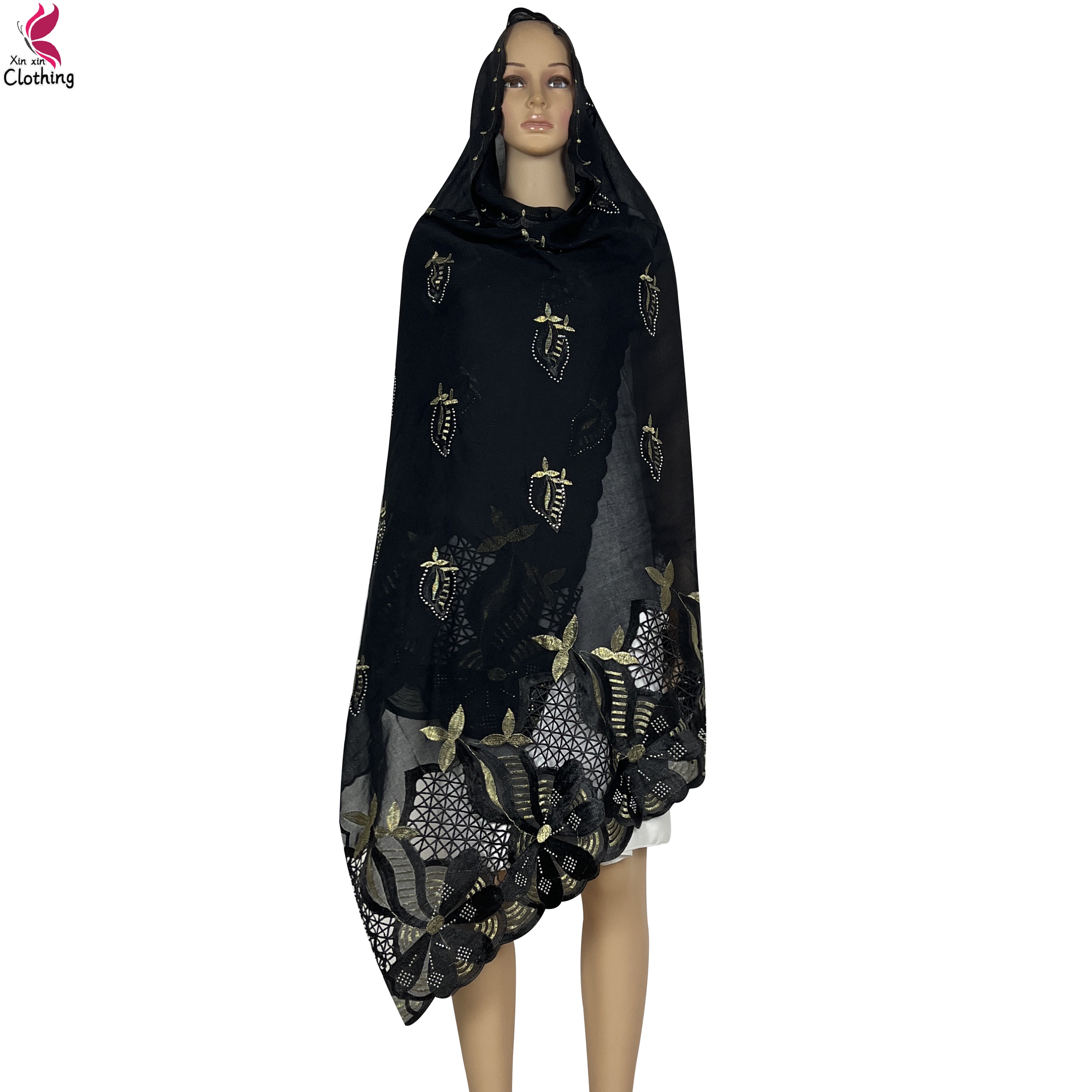 Écharpe africaine en mousseline de soie de haute qualité pour femmes, écharpe douce, motif brodé musulman, Hijab, dubaï, Islam, dernière collection 2024