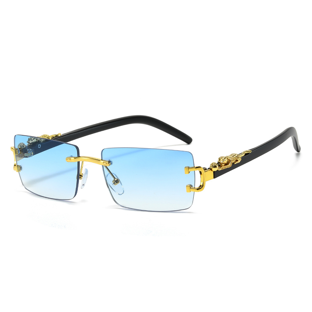 Lunettes de soleil vintage sans monture pour femmes et hommes, lunettes de soleil rectangulaires dégradées de marque de créateur