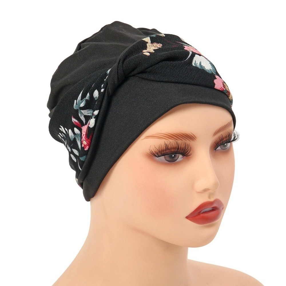 Bonnet de chimio décontracté à motif floral, élastique et extensible, doux et respirant.