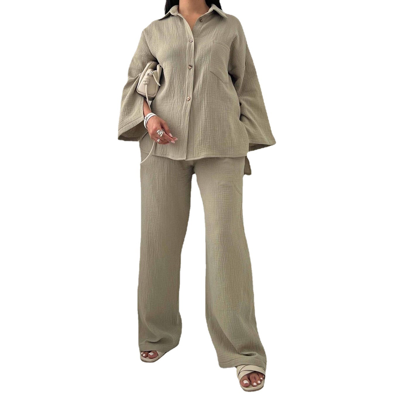 Ensemble deux pièces pour femmes musulmanes, chemise à poches épissures, pantalon large, tenue islamique du Ramadan, olympiques décontractés, arabe de Dubaï, Eid