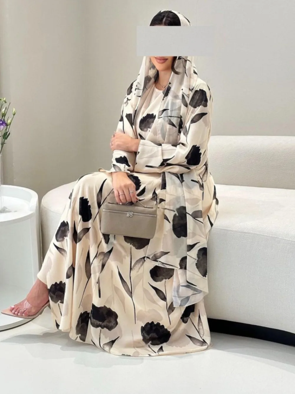 Abaya musulmane en mousseline de soie pour femmes, robe imprimée avec écharpe, cardigan arabe de Dubaï, robes de soirée, robe longue éducative, Eid Jalabiya