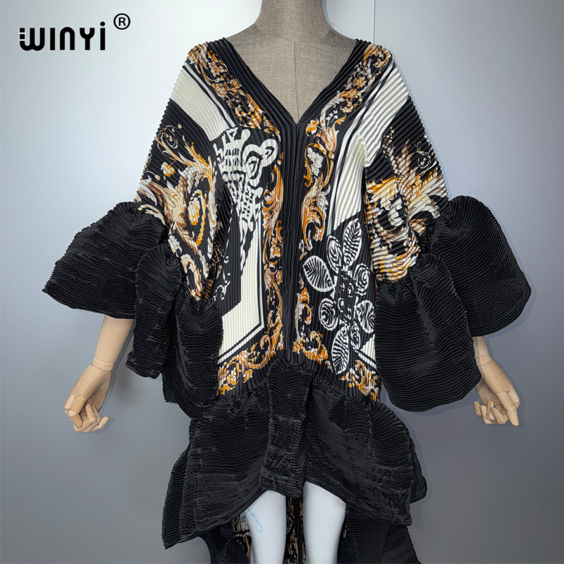 Robe Kaftan Maxi Bohème WINYI du Moyen-Orient, élégante, plissée, élastique, pour la plage, tenue de soirée de luxe, style Dubaï, Abaya