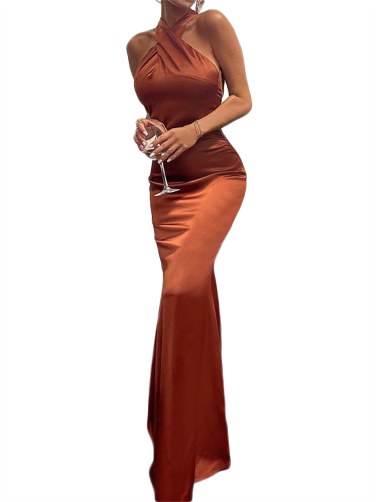 Femmes robe longue croix licou dos nu robe de bal Cocktail robes de soirée sans manches robe d'été