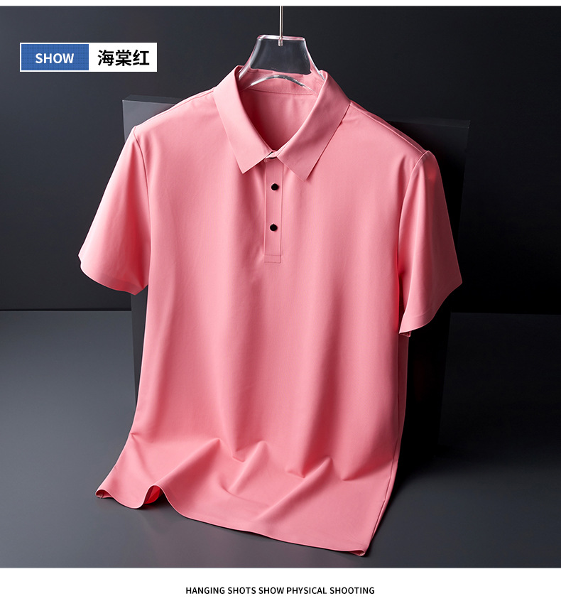T-shirt en soie glacée sans trace pour homme, haut léger, demi-manche, couleur unie, en soie lisse, respirant, POLO sans trace