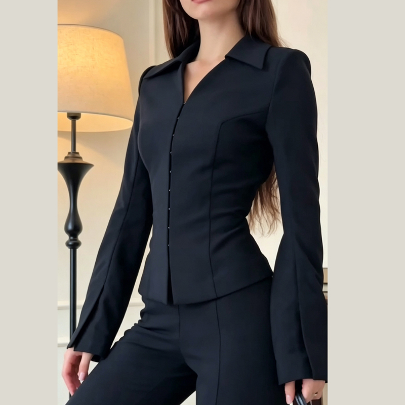 Ensemble tailleur deux pièces pour femme : Blazer ajusté à manches longues avec peplum et pantalon évasé taille haute – Tenue décontractée et professionnelle pour le bureau