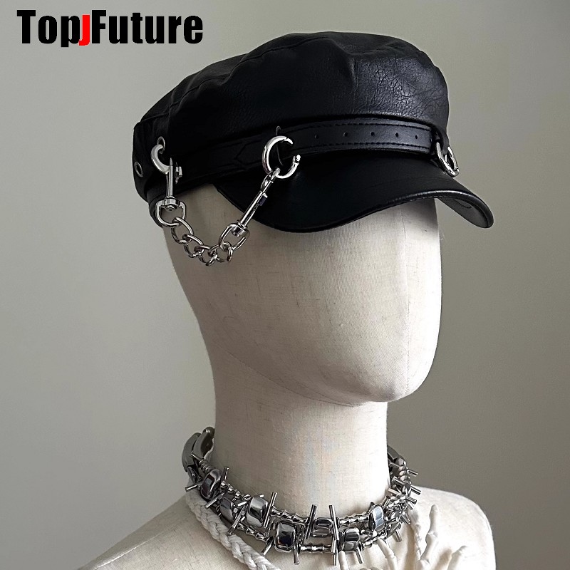 Chapeau Unisexe Style Harajuku Gothique Lolita, Béret Designer Punk pour Femmes et Hommes, Casquette Métallique Punk Subculture, Casquette Streetwear