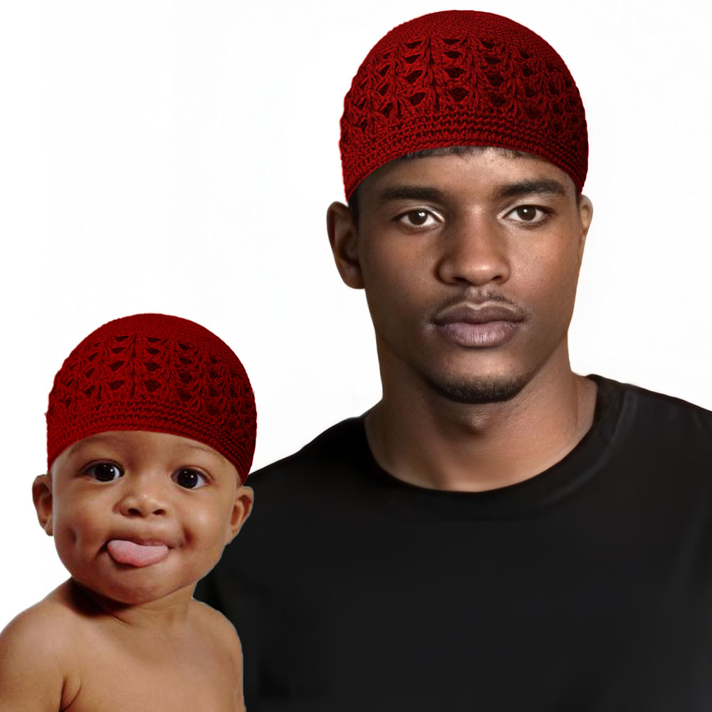 Chapeau Kufi tricoté musulman pour adultes et enfants 2 pièces bonnets Skullies tricotés casquette de crâne Crochet fait à la main casquette de prière islamique du Ramadan