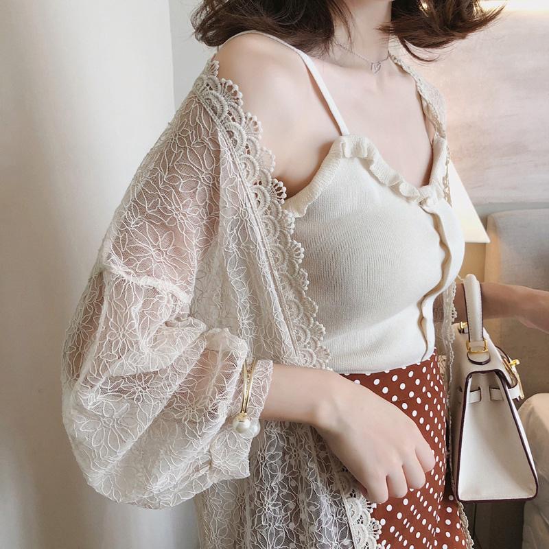 Chemise Kimono longue en dentelle pour femmes, style Boho, ajouré, manches longues, Beige, blanc, Cardigan ouvert sur le devant, veste de plage au Crochet, été