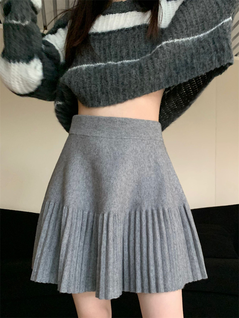 Jupe tricotée douce version coréenne pour femmes, jupe plissée taille haute, élastique, tempérament, nouvelle collection printemps et automne