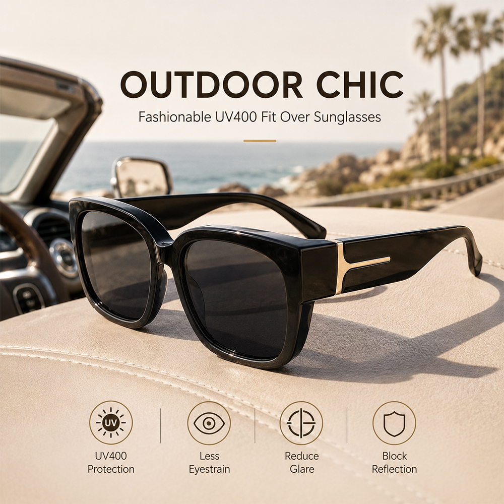 Lunettes de soleil polarisées à porter par-dessus des lunettes pour femmes, lunettes de soleil carrées surdimensionnées pour la conduite et les activités de plein air, protection UV400