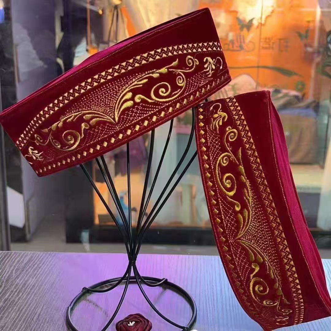 Casquettes de bateau malaisiennes pour hommes, chapeau brodé noir et rouge, velours doux au toucher, vêtements de sauna de dinde, hijab élégant, Eid Prayer, Lslam