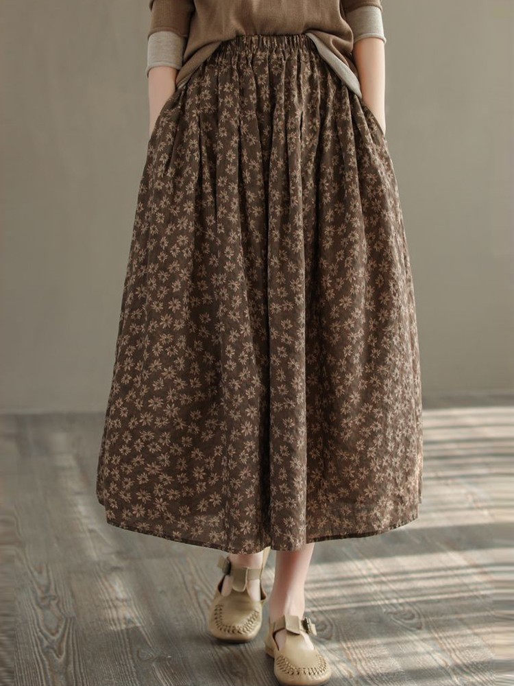 Jupe trapèze longue décontractée pour femmes, style vintage, imprimé floral, confortable, élégante, D536, nouvelle arrivée, automne, 2023