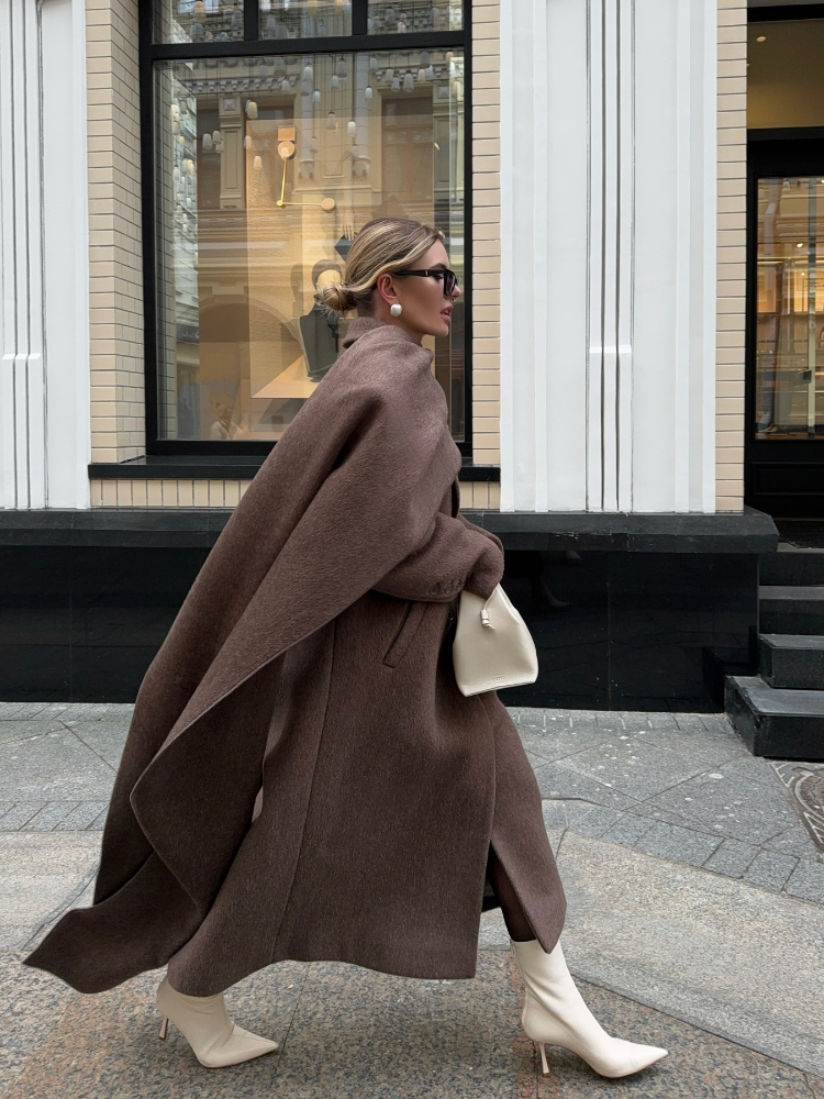 Élégant grand col écharpe femmes pardessus décontracté solide Double boutonnage poches manteaux 2025 automne nouvelle dame trajet vêtements d'extérieur ﻿