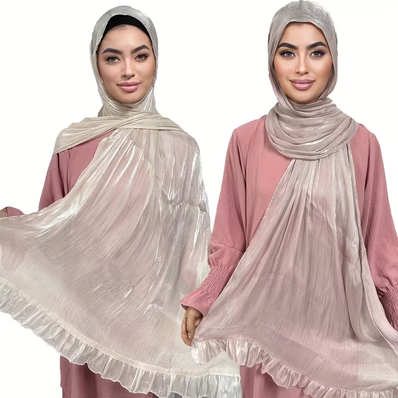 Écharpe Hijab légère pour femmes, châle rectangulaire Long et élégant avec tissu plié brillant, châle en mousseline de soie plissée à paillettes