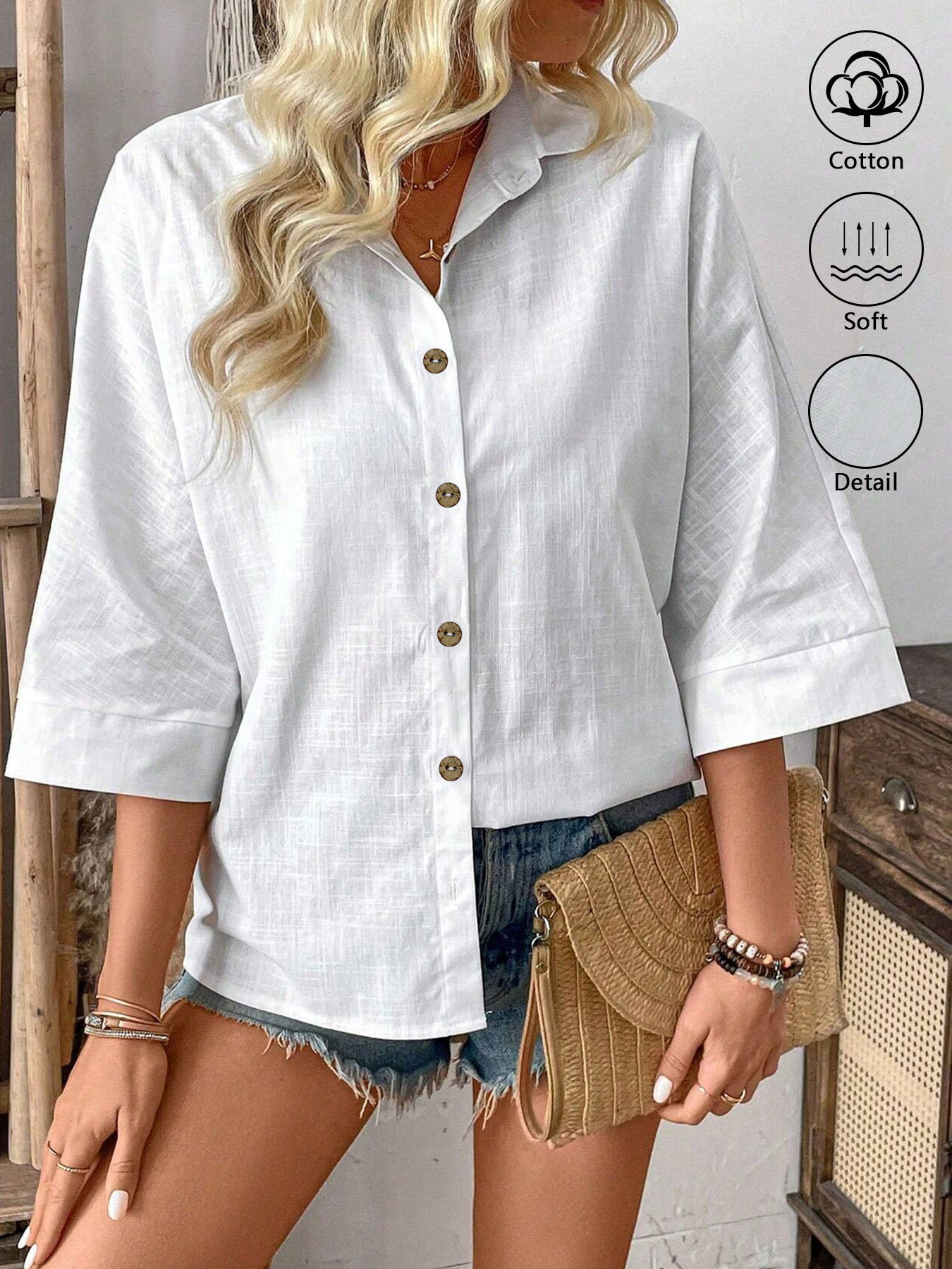 Chemise minimaliste et élégante pour femme, 100 % coton, avec col boutonné et style polyvalent – Une chemise décontractée classique de couleur unie