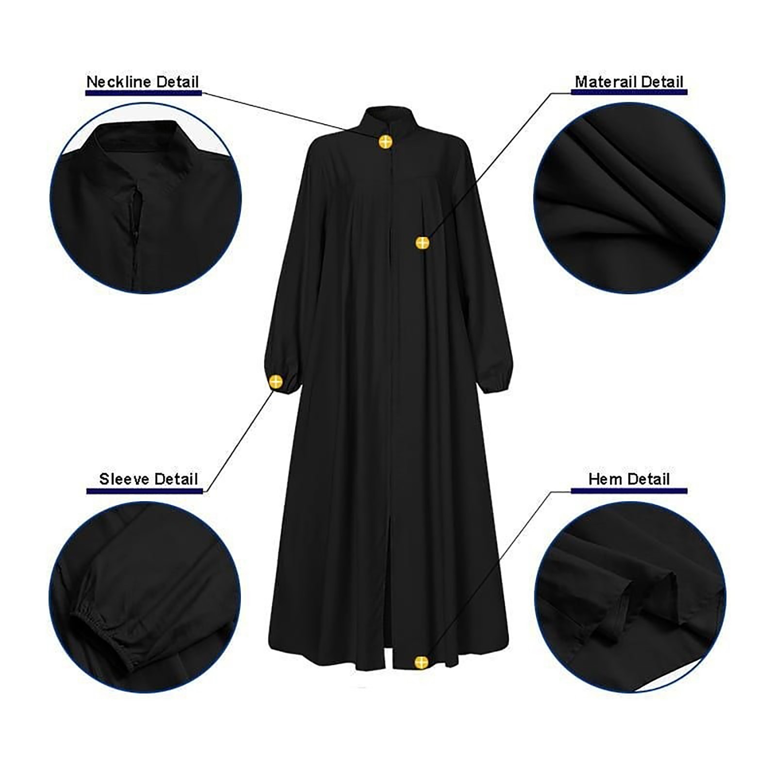 Abayas surdimensionnées pour femmes, robe musulmane avec fermeture éclair sur le devant, avec poches, col montant, vêtements islamiques solides, Jilbab ample