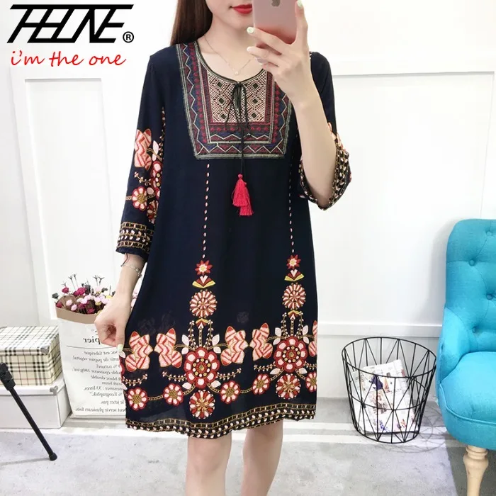 Robe Indienne à Imprimé Floral pour Femme, Vêtement Éducatif, Vintage, Décontracté, Style Coréen, Broderie de Plage, Pompon, Été, Stock