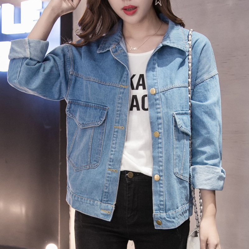 Manteau femmes 2025 nouvelle veste en jean décontractée col rabattu poche bouton lâche printemps automne vêtements pour femmes JQMY8803