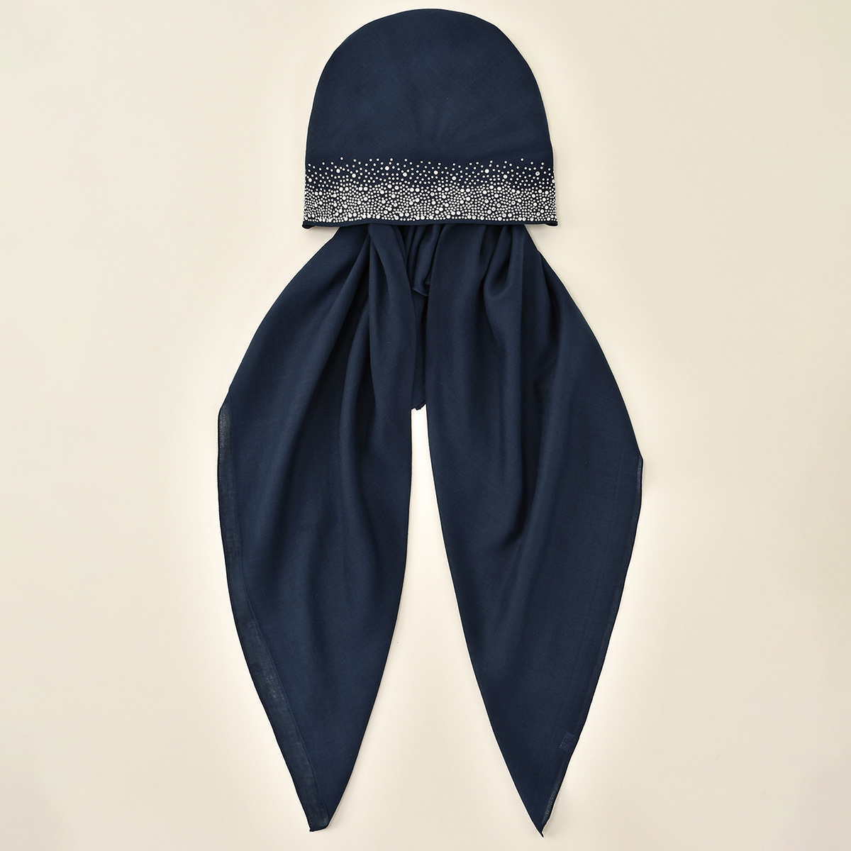 Hijab instantané en coton uni pour femme, avec deux queues, orné de strass, turban doux en coton de couleur unie, idéal pour le Ramadan