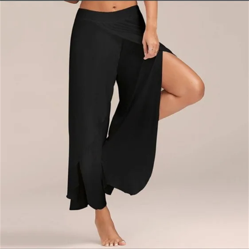 Pantalon croisé à jambes larges pour femmes, pantalon de yoga sexy