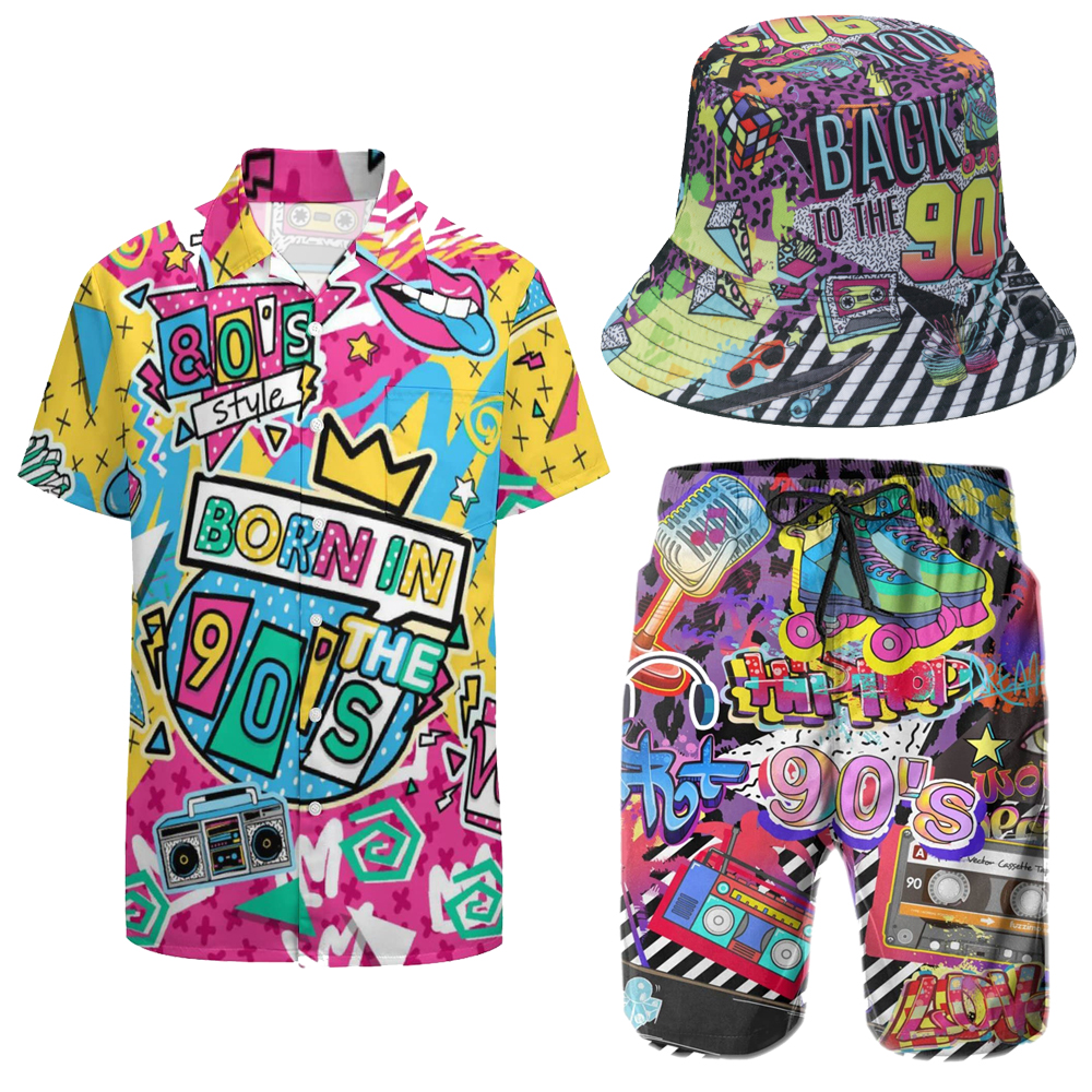 Ensemble Chemise et Short Vintage pour Homme, Tenue Rétro des Années 80 et 90, Survêtement Actif avec Chapeau, Tenue d'Halloween, Carnaval, Trempé, 2 Pièces
