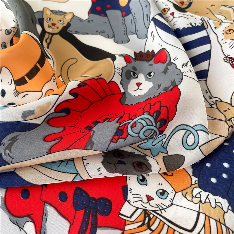 Foulard carré en soie Imitation chat de dessin animé pour femmes, foulard multifonction, nouvelle collection printemps et été 2026