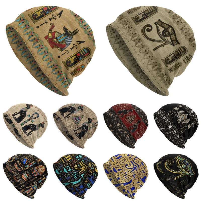 Egyptien Anubis Bonnet chapeaux tricoté chapeau hommes femmes automne hiver chaud ethnique ancien egypte hiéroglyphes Skullies bonnets casquettes