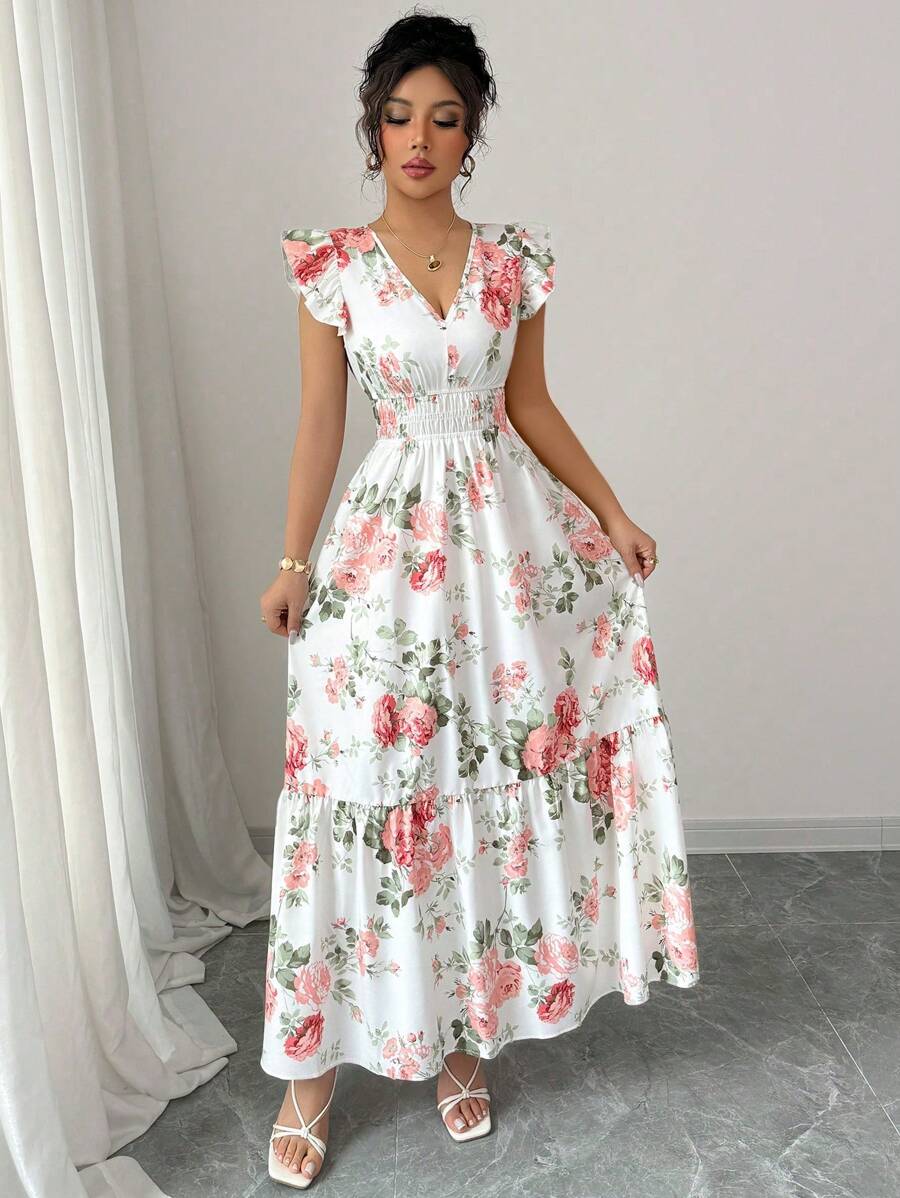 Robe décontractée et élégante pour femme, imprimé floral romantique, style minimaliste, idéale pour l'été 2026