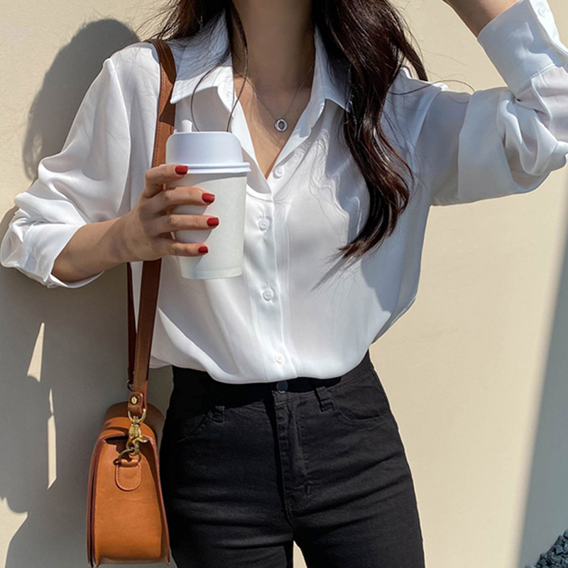 Femmes Chemise Classique En Mousseline De Soie Chemisier S-4XL Plus La Taille At À Manches sulfChemise Dame Simple Style Y-Femme Vêtements Nouveau Blusas 6830
