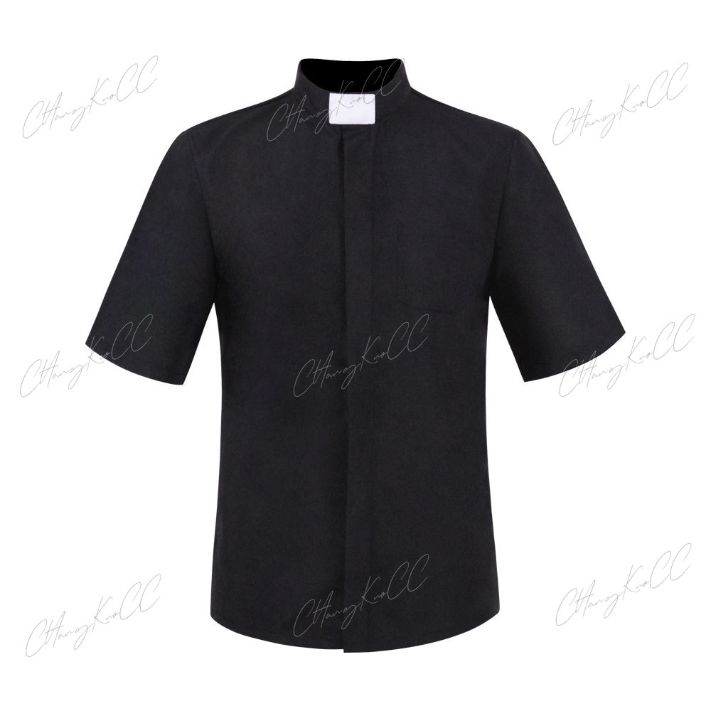 Chemise de Prêtre Pasteur Hommes Clergé Col à Onglet Montant Église Catholique Ministre Prédicateur Court Manches sulfY-Roman Blouse S-5XL