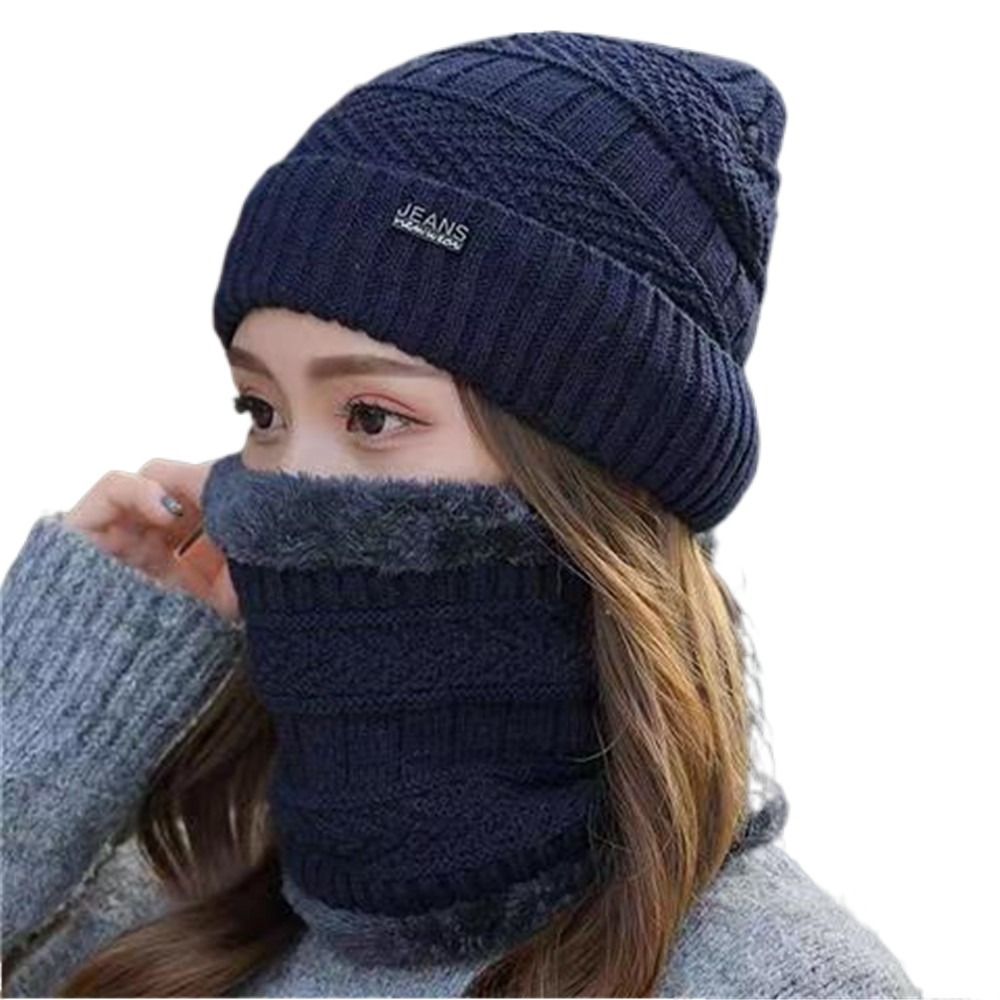Hommes femmes hiver bonnet chapeau écharpe décontracté thermique polaire tricoté chapeau doux chaud cagoule laine cou plus chaud écharpe casquette