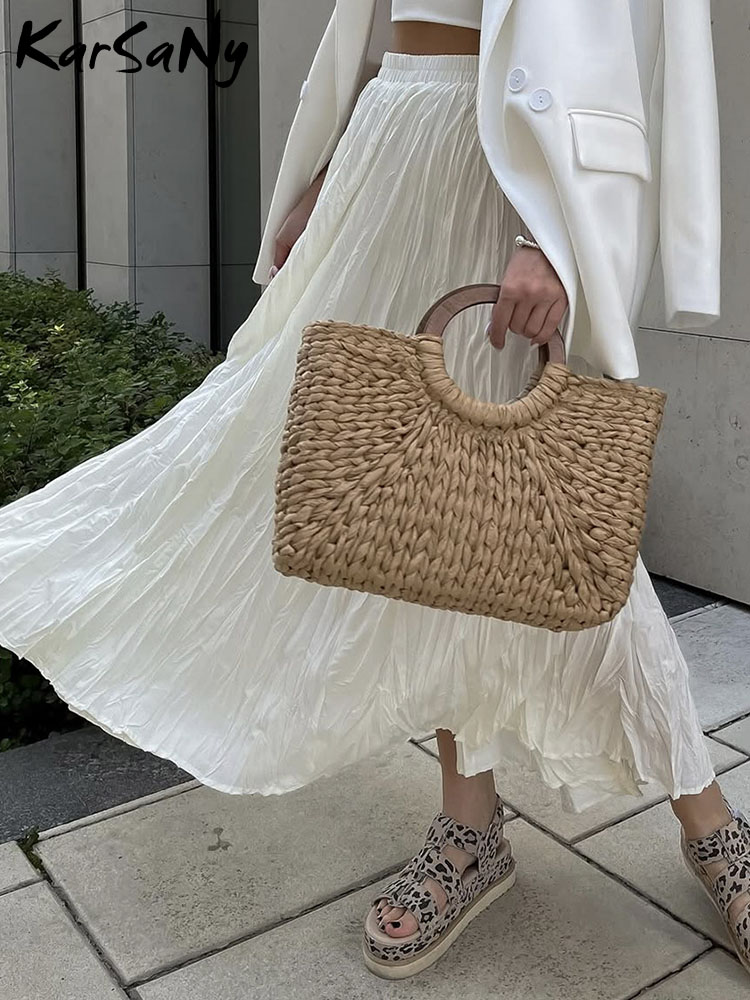 Jupes longues plissées KarSaNy pour femme, taille haute, grand ourlet, jupe blanche, jupes longues maxi trapèze pour femme été 2026
