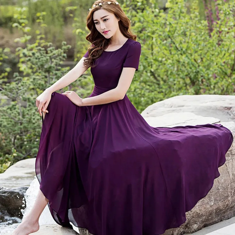 Robe d'été longue en mousseline de soie pour femmes, tenue de plage bohème, élégante, manches courtes, 5XL, nouvelle collection 2025