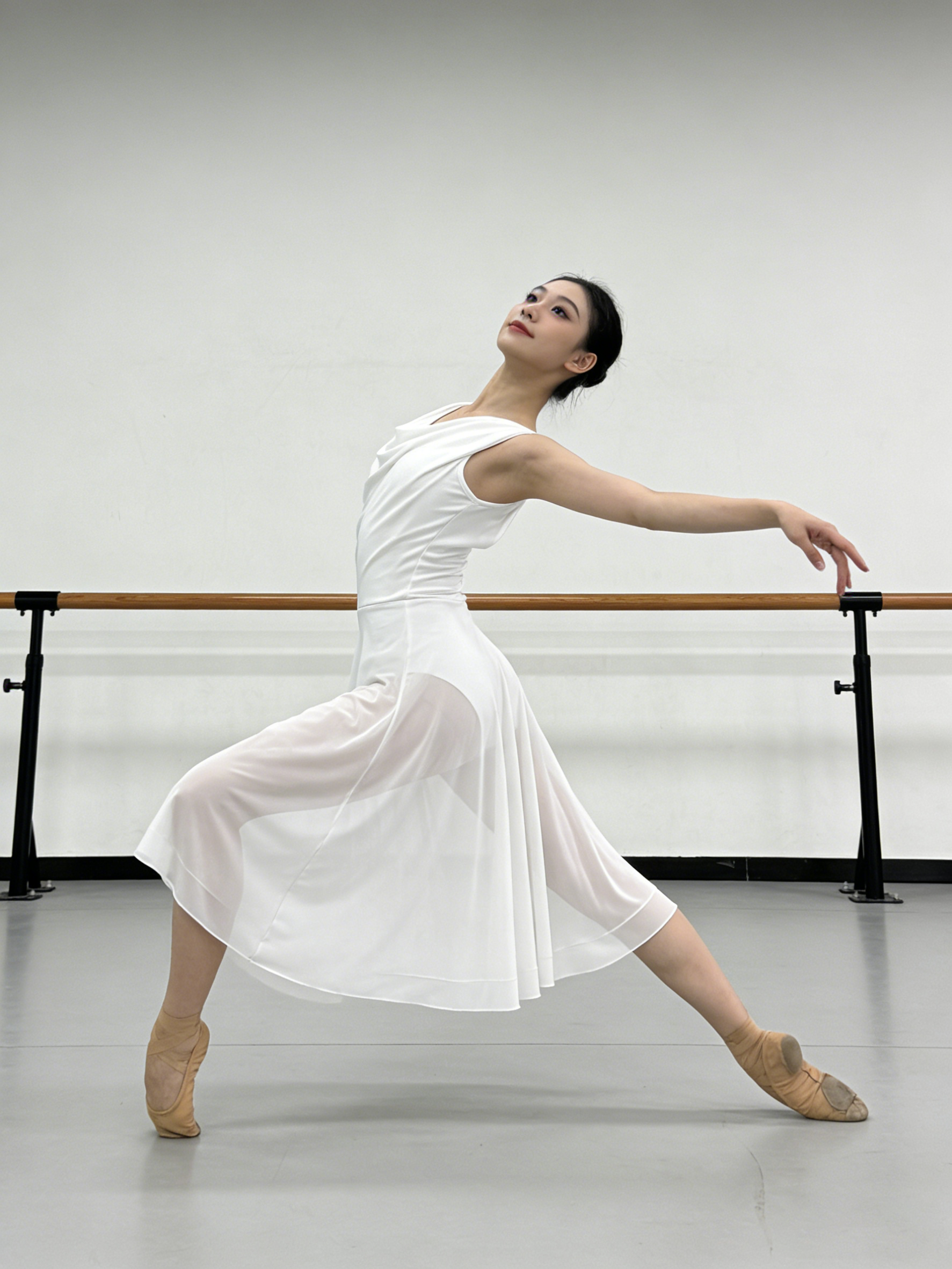 Costume de danse lyrique pour femmes adultes, tenue de danse moderne et contemporaine, robe à col en V, dos nu, en tulle fluide, pour spectacle sur scène